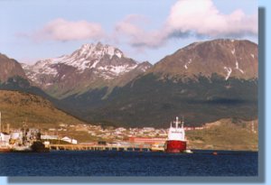 Snow capped mountains behind Ushuaia