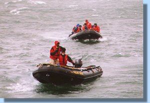 A wet zodiac ride towards the landing site at the Salisbury Plains