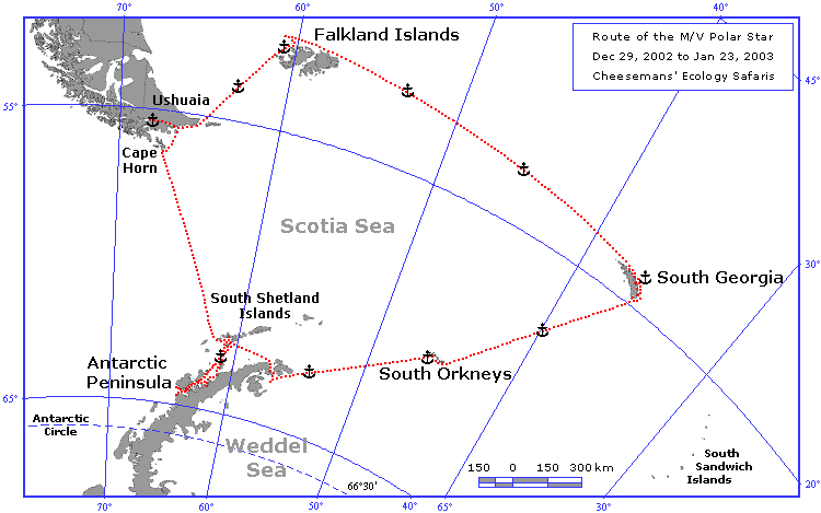 The route we traveled. Click on the anchors to go to the day-by-day description.