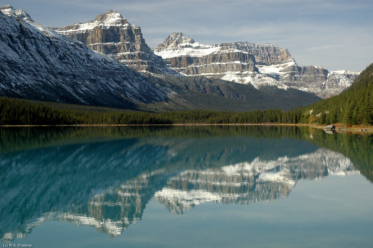 Waterfowl Lake and the awe-inspiring mountains of the Continental Divide behind it.
