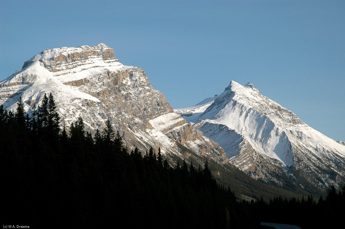 More snow covered peaks along Icefields Parkway.