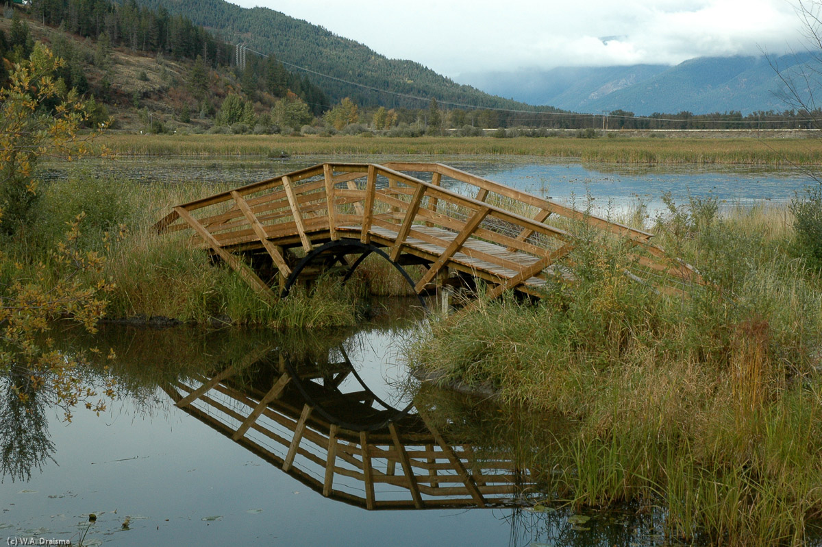 A footbridge at one of Creston Valley Wildlife Management Area's walking trails.