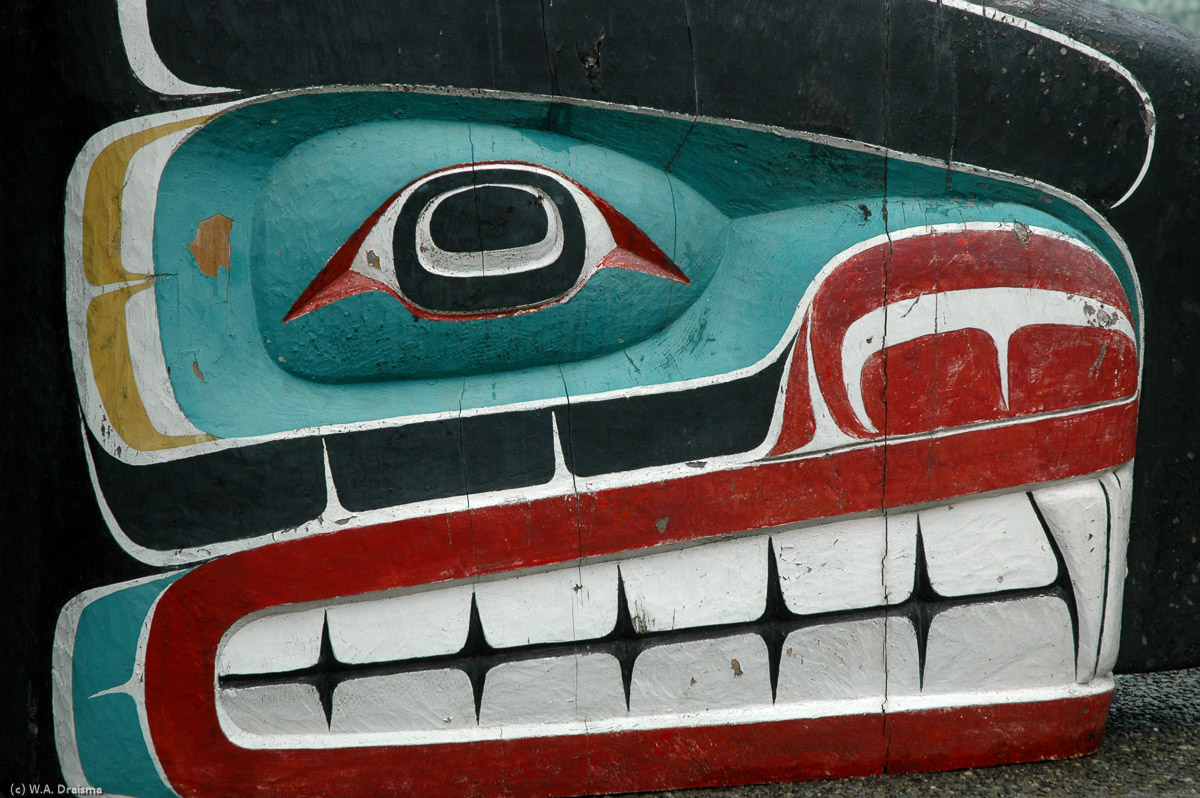 Detail of Namgis artist Harold Alfred's Thunderbird Above Killer Whale, carved in 1990.