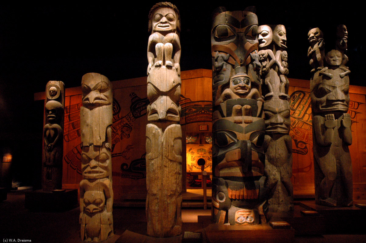 The third floor of the Royal British Columbia Museum is dedicated to human history and has an interesting collection of First Nations totem poles.