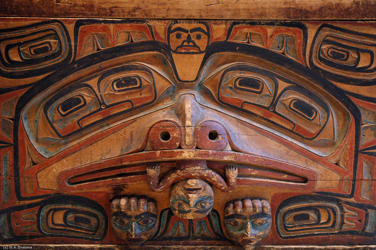 A Haida bentwood box from around 1870. Bentwood boxes were used for many purposes by First Nations people. As well as for storage they served as drums and cradles and even coffins.