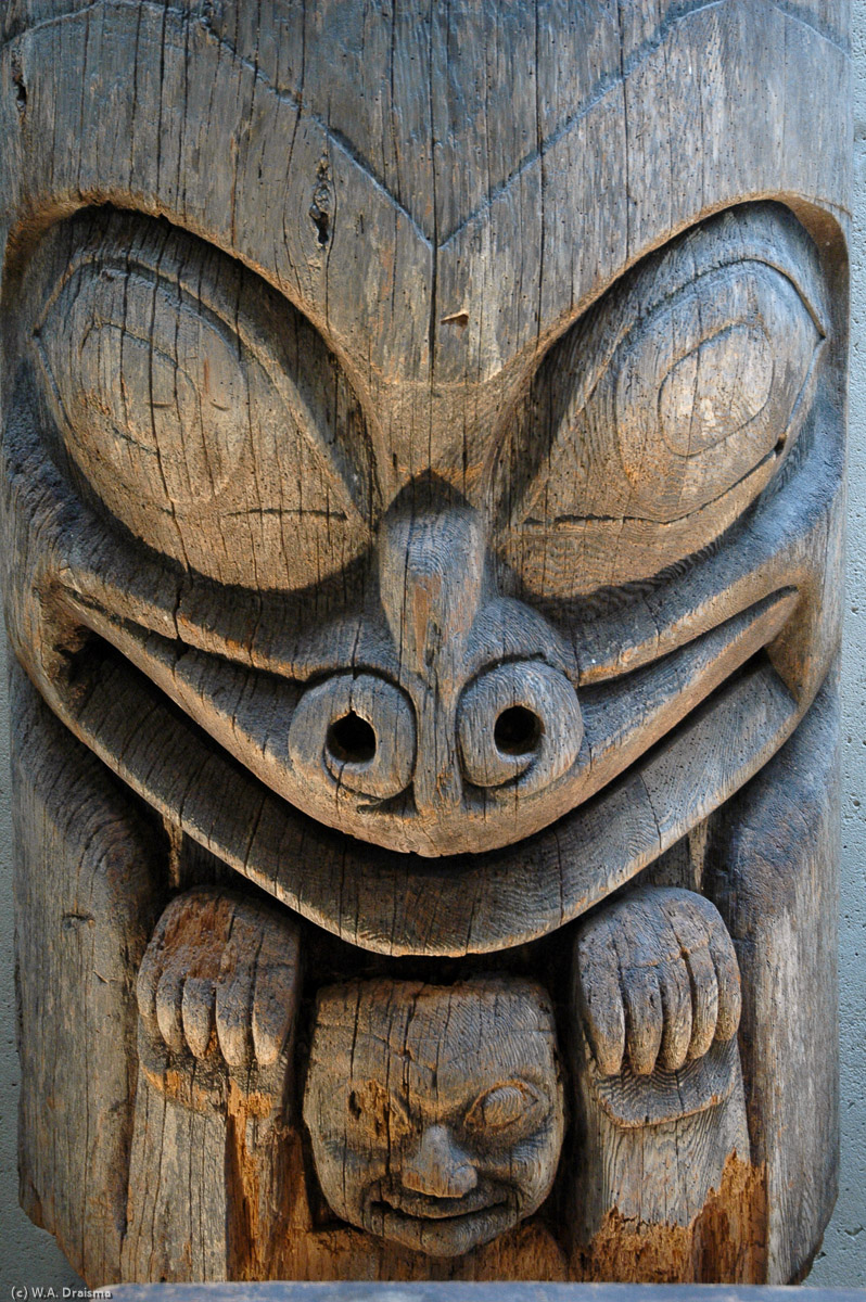 A house post from Skunggwai, a village site of the Haida people.