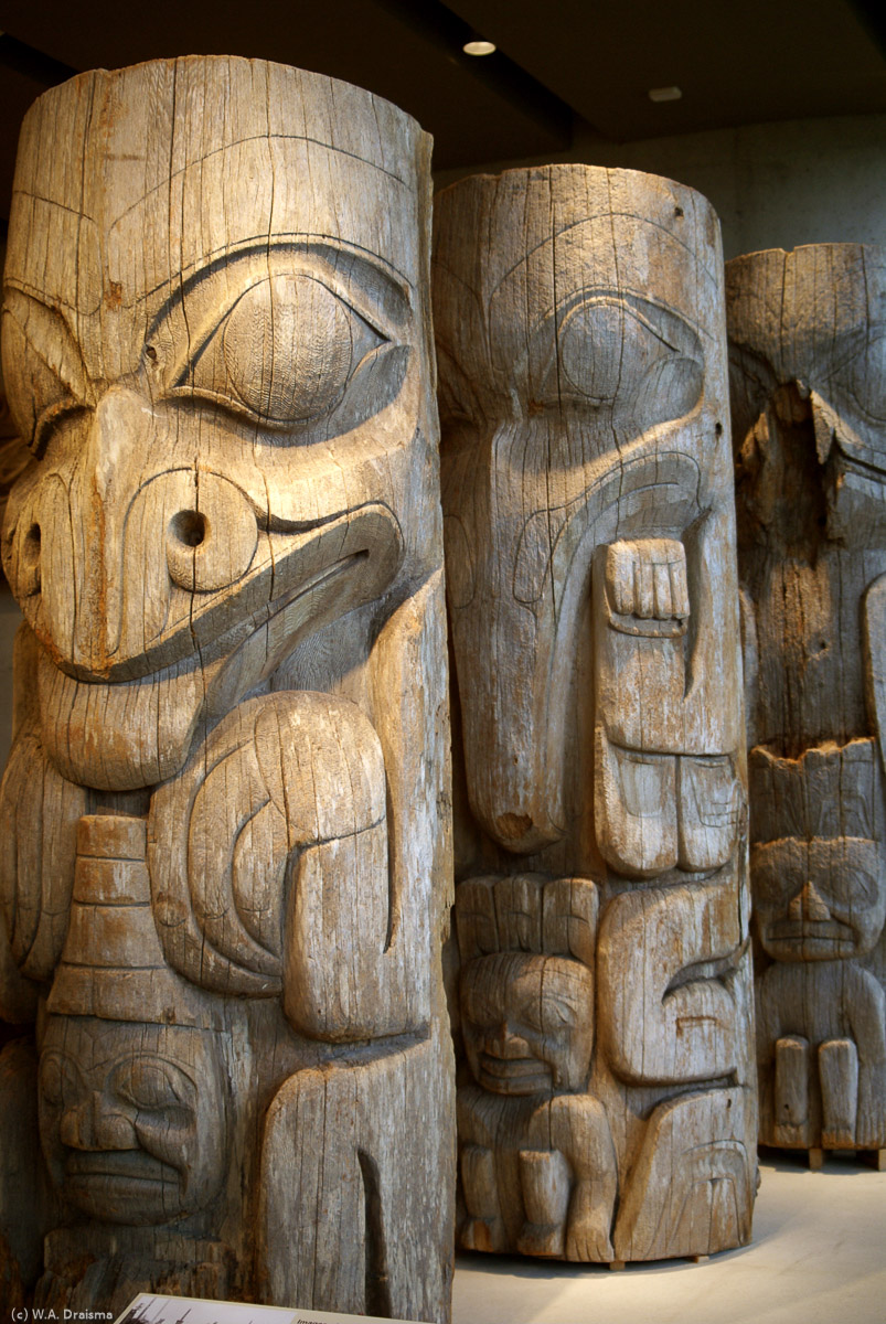 Three more magnificent examples of Haida house poles which held the beams of the structures.