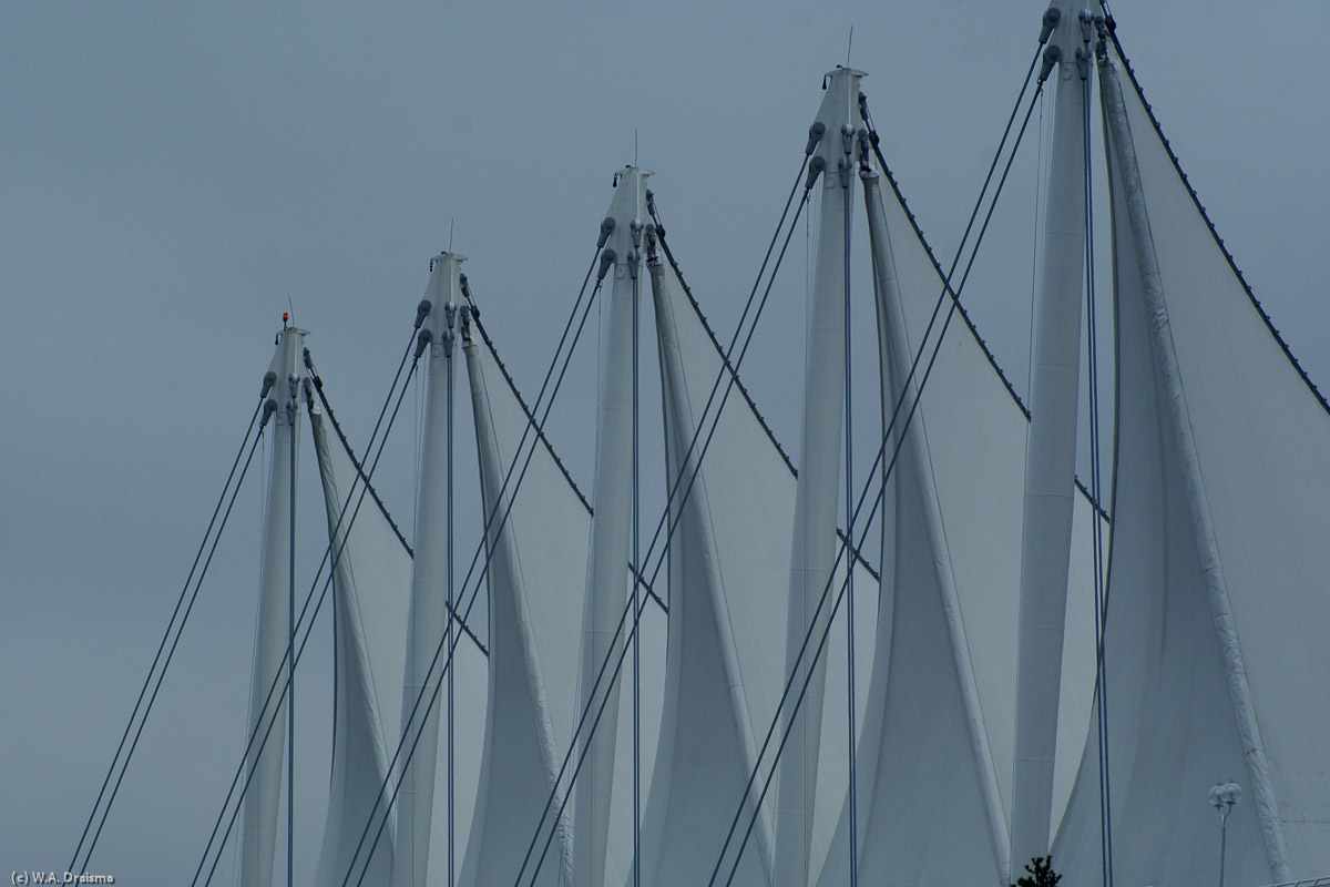 The pointy rooftops of the Vancouver Convention Center's East building resemble the sails of sailing ships.