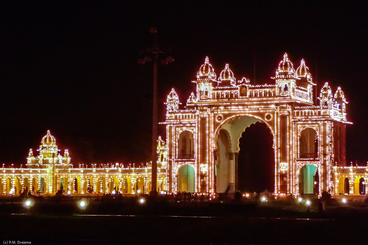Gate of Mysore Palace illuminated, Mysore,Karnataka
