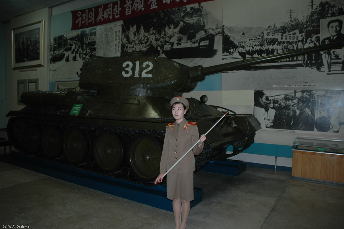 Our next destination is the Victorious Fatherland Liberation War Museum where a guide in military uniform guides us around the remains of tanks, planes and other military stuff from the Korean War.