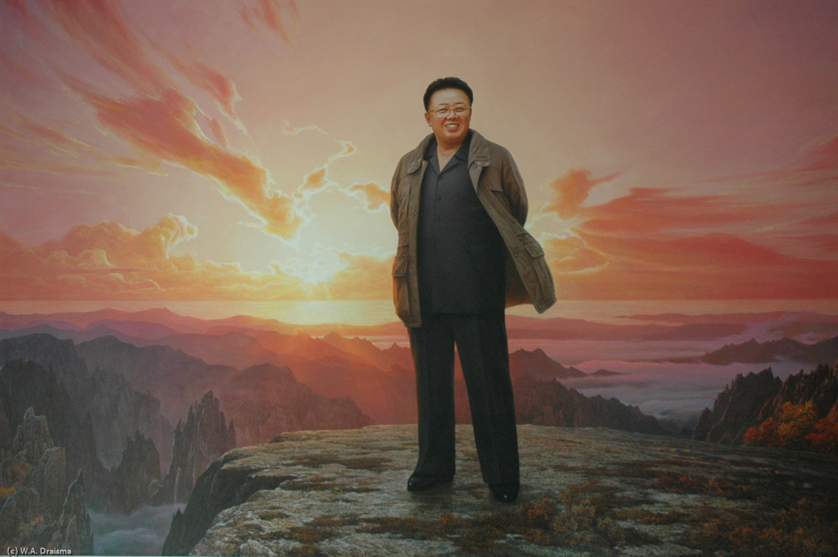 Another painting of Kim Jung Il, probably situated somewhere in the Mt. Paektu area.