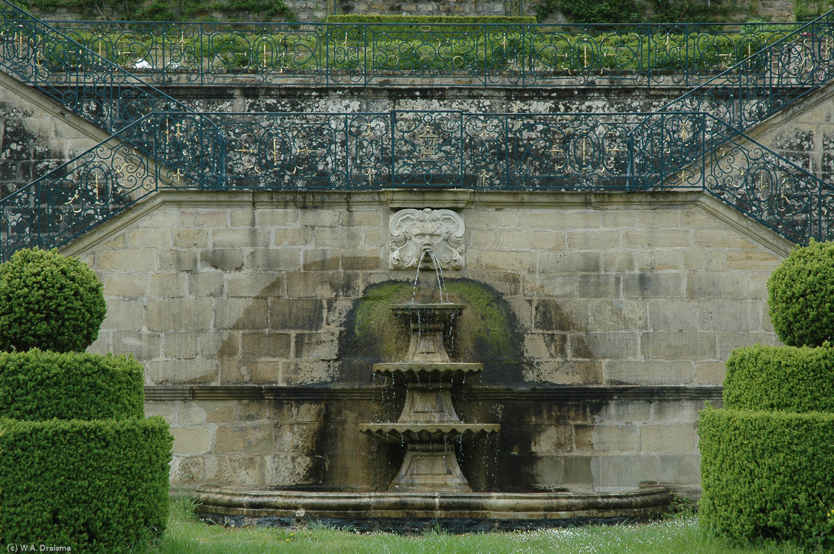 Close-up of one of the garden's fountains.
