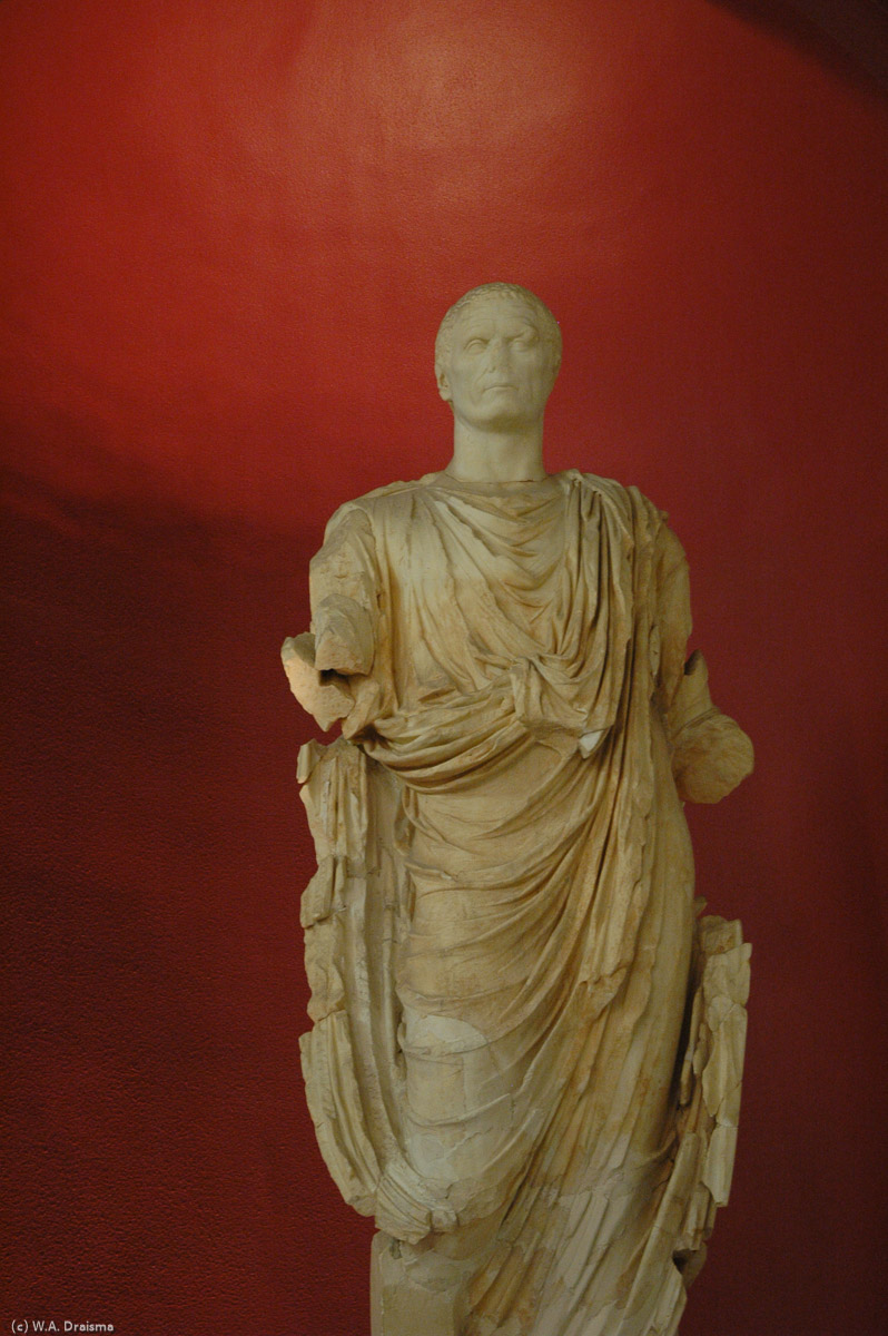 Tiberius was born in 42 BC in Rome. After the marriage of his mother with Octavianus Augustus, and after a number of succesful military campaigns, Tiberius was adopted by Augustus and finally succeeded him as emperor of the Roman Empire in 14 AD. After Tiberius' death in 37 AD, his adopted nephew Caligula seized power.
