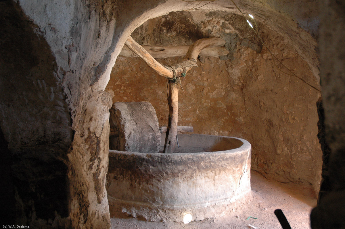 The circular platform and crushing stone of the ma'sered zeytoun, or olive press, of Nalut. It was still in use until 2000.