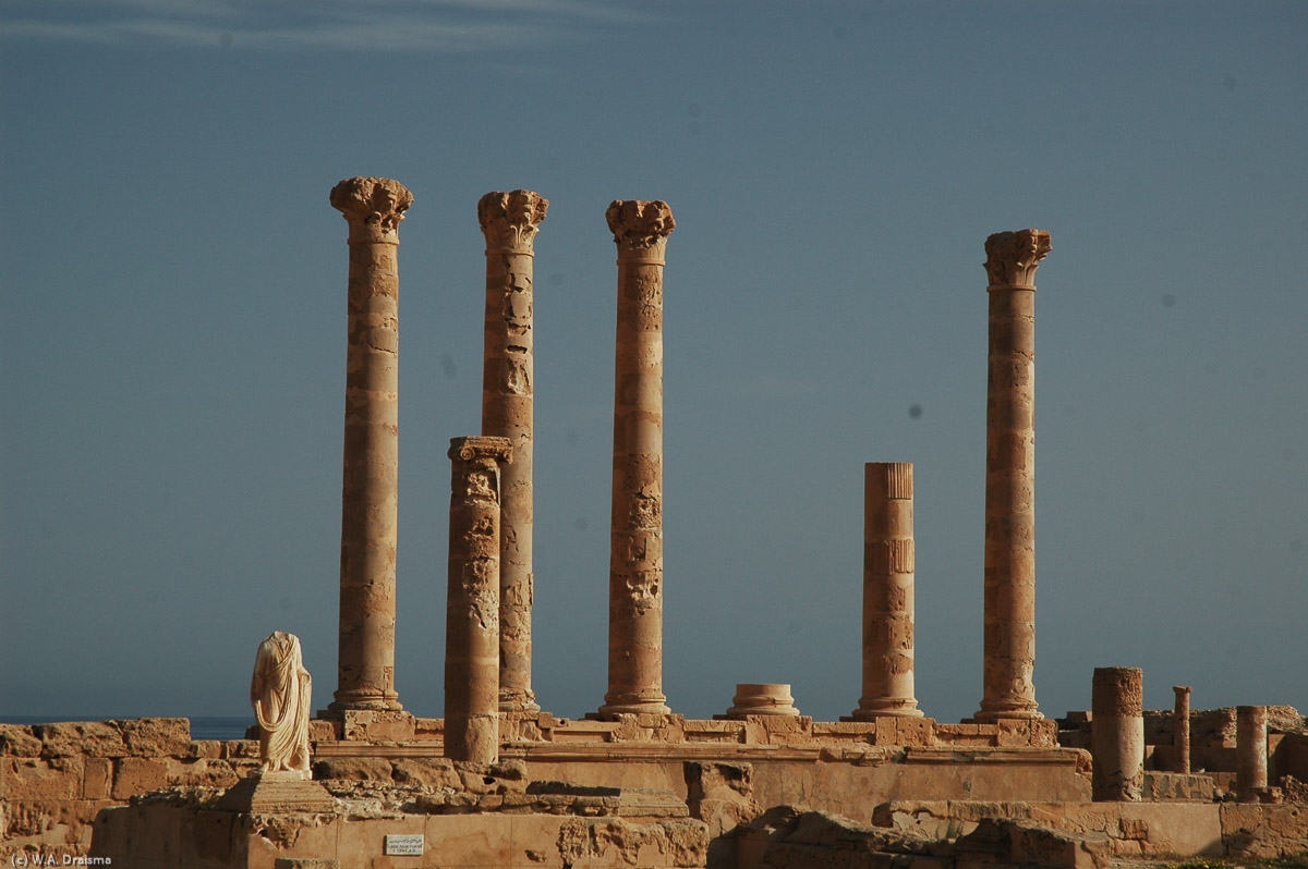 The temple of Liber Pater (or Dionysius) was dedicated to one of the most revered gods of Roman Africa. It is marked on a high podium overlooking the monumental heart of ancient Sabratha. It was constructed in the 2nd century AD and never rebuilt after the AD 365 earthquake.