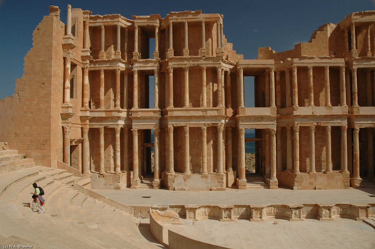 The facade behind the stage is one of the most exceptional in the Roman world. Its three tiers consists of alcoves and 108 fluted Corinthian columns that rise over 20m above the stage.