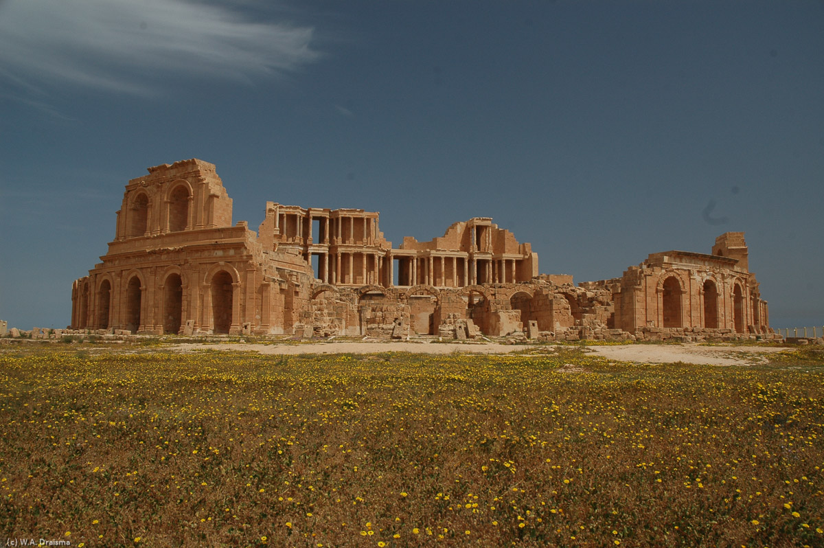 Sabratha's showpiece is its outstanding theatre. Its construction began in AD 190 under he reign of Commodus and it was faithfully restored by the Italian archaeologist Giacomo Guidi and Giacomo Caputo in the 1920s. With an auditorium measuring 95m in diameter, it was once the largest theatre in Africa.