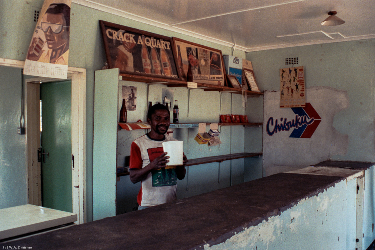 Inside we meet with the friendly owner, Mr. Zuongerai. Although his supply is rather limited, we manage to buy some soft drinks before continuing our journey.