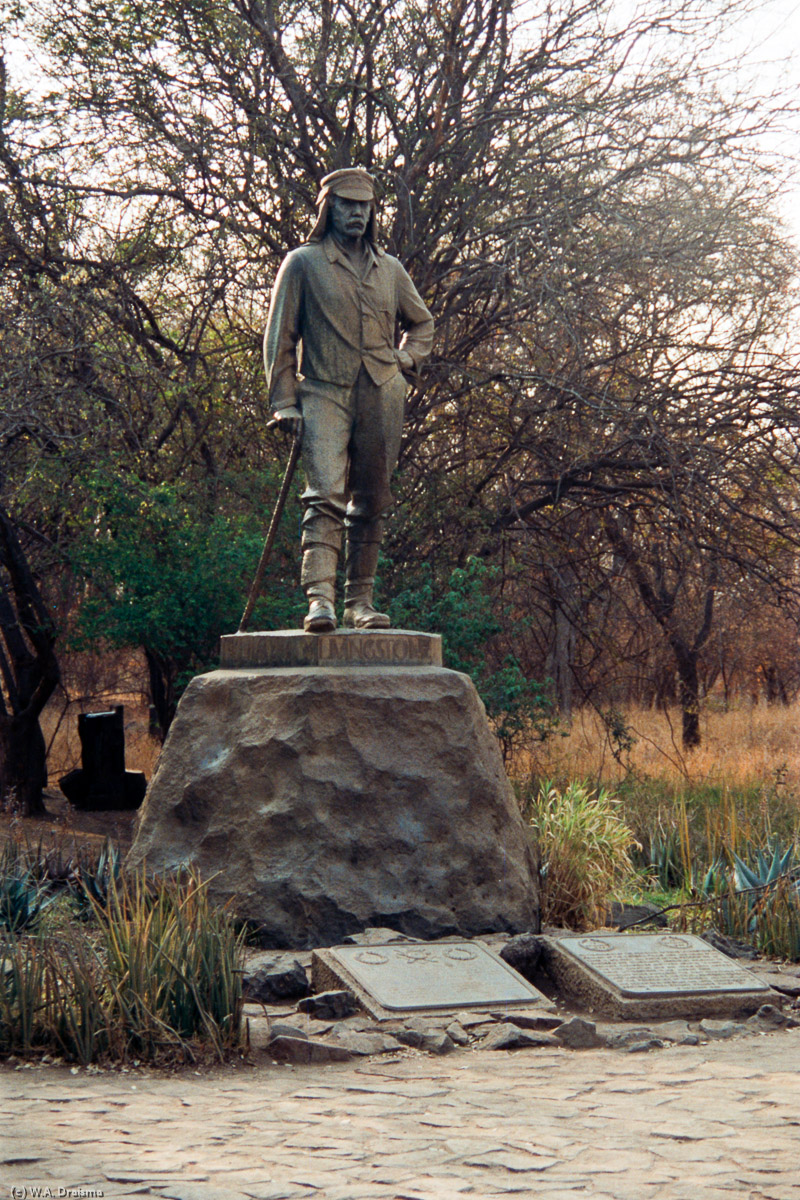A statue of Dr. David Livingstone commemorates the ''discovery'' of the falls on November 16, 1855 which he made from what is now known as ''Livingstone Island'' in Zambia, the only land accessible in the middle of the falls.