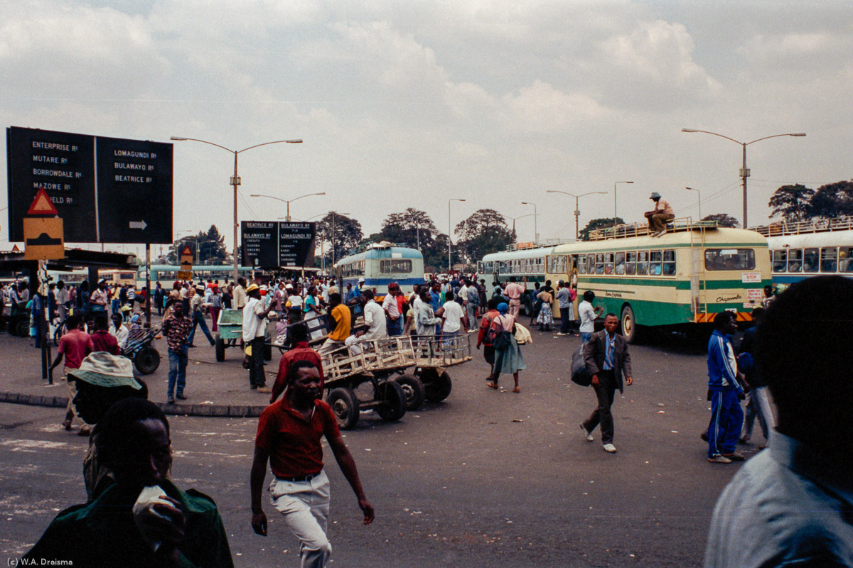 The central bus station in Mbare, a high-density, southern suburb of Harare is the hub linking buses to all different destinations in Zimbabwe and neighboring countries.